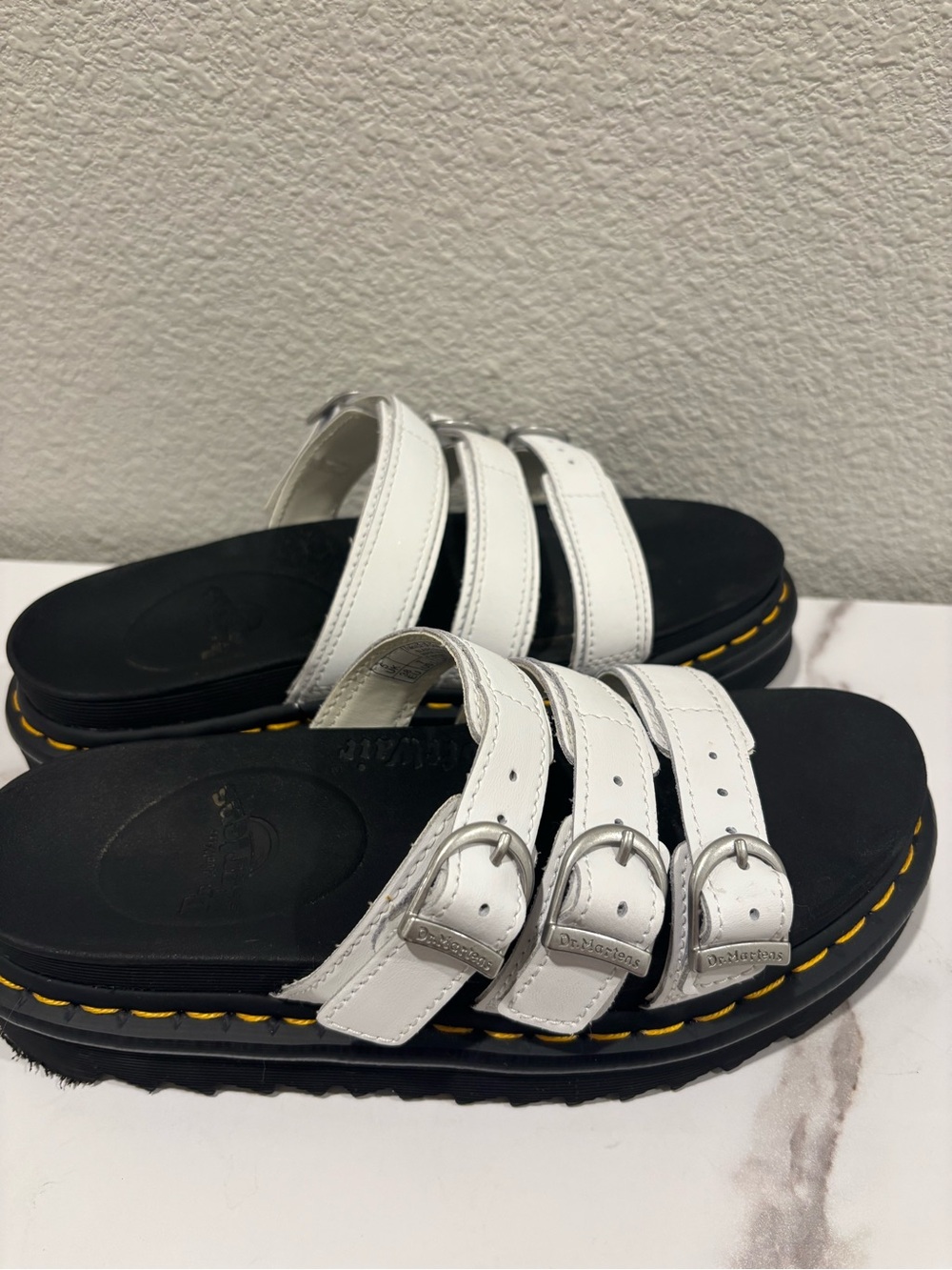 Dr. Martens White Triple-Buckle Kids Sandals with Black Footbed